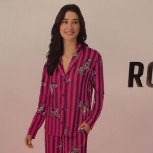 Room Service Chic Pink Zebra Print Women's Pajama Set (Very Soft) In Large NWT